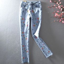 Women's Jeans Embroidered Flower Elasticit Slim Fit Pants Pencil For Women