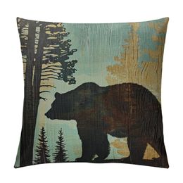 Bear Deer Pillow Cover Vintage Background Wildlife Elk Moose Tree Pillowcase Soft Holiday Decorative Pillow cases Sided Cushion Covers for Sofa Bedroom Bed Decor