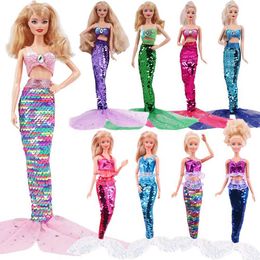 Doll Apparel 30Cm Doll Clothes Sequin Mermaid Skirt Princess Dress Fashionable Suit For Barbies 11.8 Doll Casual Clothing Girl Gift 1/6 BJD Y240529