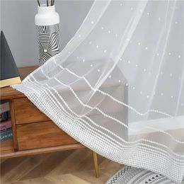 Curtain Modern White Polka Dot Striped Embroidery Lace Tulle Geometry Transparent Sheer Voile Drapes For Living Room Bedroom