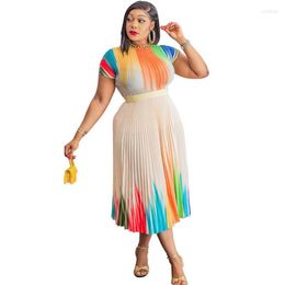 Plus Size Dresses African Women Elegant 2023 Dashiki Spring Autumn Maxi Dress Ladies Traditional Clothing Fairy Pleated Skirt 242D