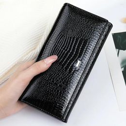 Wallets Women Genuine Leather Luxury Style Female Long Purse Evening Clutches For Ladies Woman Card Holders Drop Black