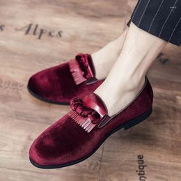 Casual Shoes Men Leather Suede Formal Dress Wedding Red Wine Italian Design Style Business Office Slip On Loafers