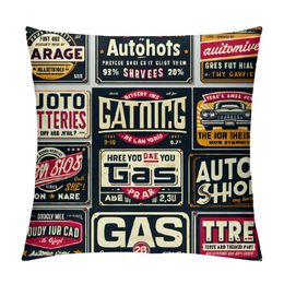 Vintage Car Service Throw Pillow Case Auto Parts Gas Tire Shop Garage Auto Batteries Pillow Cushion Covers Home Sofa Decorative