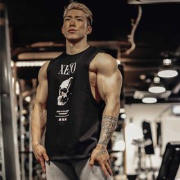 Men's Tank Tops Gym Sports Fitness Mens Tank Top Cotton Round Neck Loose Sleeveless T-shirt Outdoor Basketball Training Tank Top Y240522