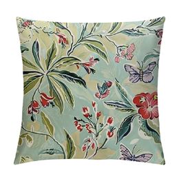 Standard Size Floral Printed Butterfly Pillow Cases Soft Breathable Cooling Pillowcase Decorative Pillow Cover (Standard, Green Flowers)