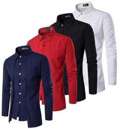 Men039s Dress Shirts 2022 Fashion For Men Autumn Long Sleeve Turn Down Collar Camisas Hombre White Formal Tops Clothing Black B9611518