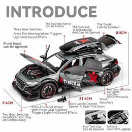 Diecast Model Cars 1 24 RS6 Alloy Diecast Sports Car Simulation Model Toy 7 Doors Opened with Pull Back Sound Light Vehicle Model Gift for Boy