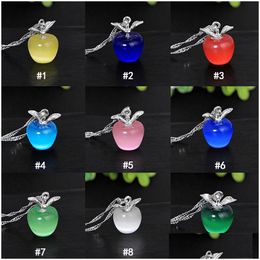 Collane a sospensione di alta qualità mini mela graziosa mela 9 colori opal moonstone forma di frutta catene ad onda d'acqua per donne gioielli di moda dhw9t