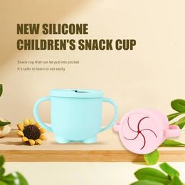 Silicone Baby Snack Cup Kids Solid Color Food Box Portable Container with Lid 240529