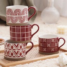 Mugs Large Capacity Coffee Cup Hand-painted Rough Pottery Frosted Red Ceramic Cups