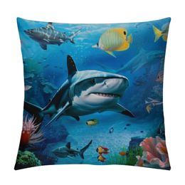 Under Sea Fish Sharks Girls Boys Pillowcases Pillows Covers Cases Bedroom Decor Decoration Hotel,Cafe,Car,Sofa Throw Pillow Case Cushion Cover