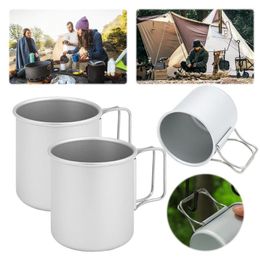 Cups Saucers 2Pcs 300ml Camping Cup Portable Coffee Mug With Foldable Handle Aluminium Pint Travel Water Tumbler For Picnic