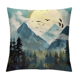 Mountain Forest Square Pillow Cover Nature Landscape Watercolour Boho Mountains Decorative Cushion Covers 18x18 Inch Forest Pillow Case for Couch Sofa Bedroom Car