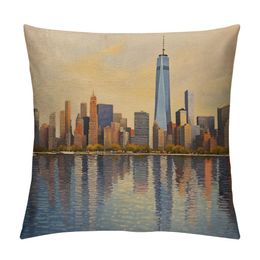 Throws Pillows New York City, Modern New York Skyline River Landscape Comfortable Throw Pillow Case Cushion Cover Decor for Couch Bed Home