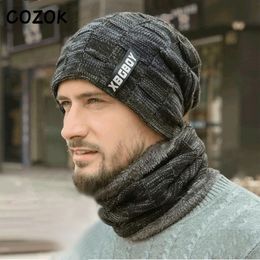 Berets Winter Beanie Hats Scarf Set Warm Knit Hat Skull Cap Neck Warmer With Thick Fleece Lined And For Men Women 2367