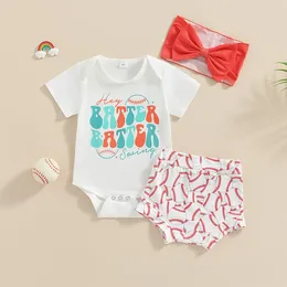 Clothing Sets Fashion Summer Infant Toddler Kids Baby Boys Girls Clothes Letter Print Short Sleeve Bodysuits Baseball Shorts Headwear