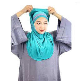 Ethnic Clothing 2 Piece Muslim Women Elastic Instant Hijab With Inner Tube Cap Turban Veil Islamic Amira Pull On Wear Shawl Headwrap Scarf