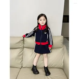 Clothing Sets Baby Girls Cotton Contrast Striped Full Zip Workout Sweatshirt Jacket Skirt Dress Kids Tracksuit Child Outfit Sport Set
