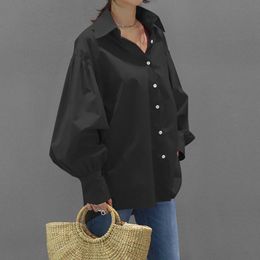 White Shirts for Women Loose Oversized Lady Long Lantern Sleeve Shirt Plus Size Top Autumn Casual Turn-down Collar Blouse Camisa