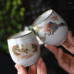 Cups Saucers Chinese Teacup Tasting Tea Creative Ceramic Teaware Cute Drinkware White Colour Retro Dragon And Phoenix 100ml