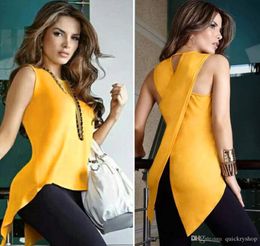 New Women summer Casual Solid Shirt Back Swallowtail Hem Asymmetrical Tank Tops women clothes short dress5194662