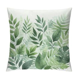 Throw Pillow Covers Oil Painting of Green Leaves Decorative Pillow Cases Home Decor Square 18x18 Inches Set of 2 Spring Pillowcase (Oil Green)