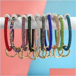 Key Rings Round Keychains Bracelets Fashion Bangles Rhinestones Circle Bag Charm Holder Crystal Sile Women Jewellery Chain Bead Gold Ke Dhksv