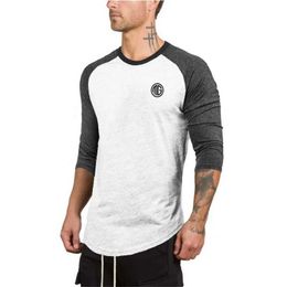 Men's T-Shirts Muscle mens fitness T-shirt Mens O-neck T-shirt Mens casual cotton 3/4 sleeve T-shirt Ultra thin suitable for Lagrange fitness T-shirt MensL2405
