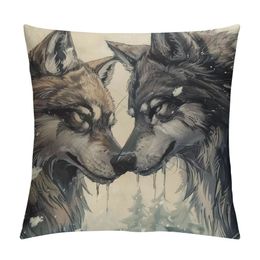 Wolves Couple Design Pillow Cases Howling Wildlife Wolf Pillow Covers Zippered Pillow Case Throw Pillow Covers for Bed Decor