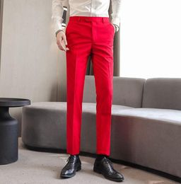Men039s Suits Blazers Large Slim Trousers 10 Pure Color Casual Fit Red 2021 Social Dress Pants Office Men Pantalon Homme Busi6288300