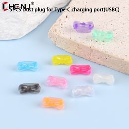 5Pcs Clear Bow Type-c Dustplugs Phone Charging Port Dust Cover Cap Anti-dust Plug Replacement Accessories Candy Colour