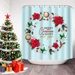 Shower Curtains Merry Christmas Curtain Tree Elk Anti-mold Waterproof Polyester Fabric Bathtub Screen Decoration