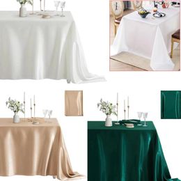 Table Cloth 1PC Rectangle Satin Tablecloth Wedding White Black For Party Birthday Events Banquet Decor Home Dinner Tablecloths