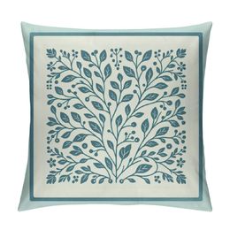 Vintage Pillow Cushion Cover, Floral Rustic Composition with Blossoming Branches Wildflowers Garden, Decorative Square Accent Pillow Case, Pale Blue Cream Umber