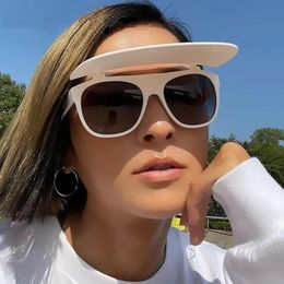 Unique Hat Flip Sunglasses For Women One Piece Square White Black Sun Glasses Men Clamshell Shades Eyewear Big 253M