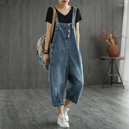 Women's Jeans Women Strap Denim Jumpsuit Ladies Silm Fit Rompers Fashion Vintage Casual Ripped Pocket Suspenders Overall Playsuit G146
