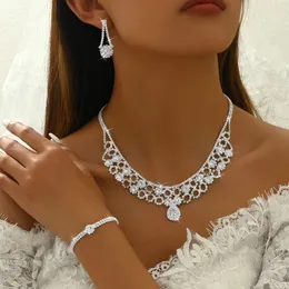 Brudkristallhalsband örhängen armband ring set brud bröllop smycken set brud brudtärna prom kostym smycken set för kvinnor flickor