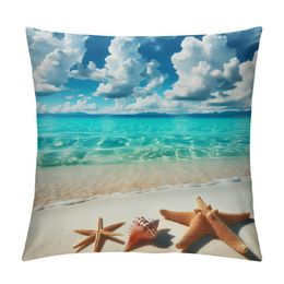 Starfish Shell Pillow Case Tropical Blue Sea Holidays Beach Sunny Sky Home Decor Cushion Covers for Couch Bedroom Sofa Living Room Bed Chair