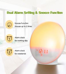 Alarm Clock Wake Up Light Led Snooze Nature Night Lamp Digital Clock Sunrise Colorful Light With Nature Sounds Fm Radios16156040