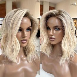 180density Blonde Ombre Human Hair Wigs For Women Body Wave HD Transparent Lace Frontal Wig Brazilian Short Bob Wig Pre Plucked