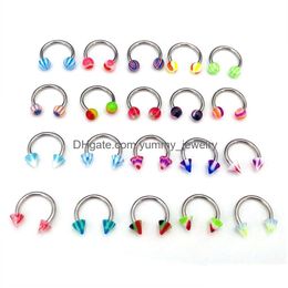 Nose Rings & Studs 10Pcs / Set Colorf Acrylic Ear Piercing Circar Barbell Ring Horseshoe Lip Labret Eyebrow Piercings Body Jewellery Dr Dhlxr