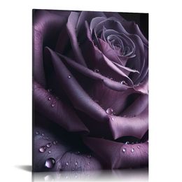 Purple Rose Canvas Wall Art dla dziewcząt Dekorowanie pokoju romantyczne zdjęcia kwiat