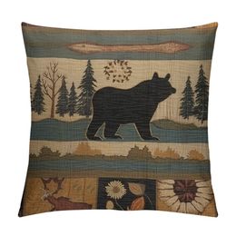 Western Rustic Bear Throw Pillows Cover Wild Animal Bear Deer Moose Pillow case Lodge Wildlife Outdoor Cabin Decorative Cushion Pillow Cover for Patio Couch Bedroom