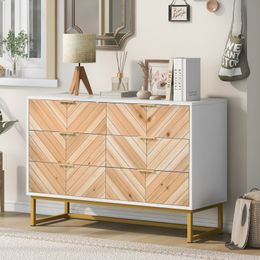 6 Drawer Dresser with Metal Leg and Handle for Bedroom, Storage Cabinet with Natural Wood Finish Drawer