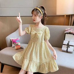 Girls summer dress pastoral style childrens Clothing floral vestidos big bow girl princess dresses for teenagers 240529