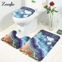 Bath Mats ZEEGLE Bathroom Carpets Toilet Rug Floor Mat Sea Wave Printed Shower Room Decor Soft Waterproof Set