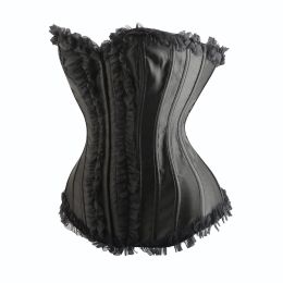 Corset Bustier With Lace Trim Vintage Satin Overbust Corsets For Women Plus Size Gothic Lingerie Body Shaper Burlesque Top