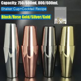 1Pcs Bar Shakers With Recipe BlackRose GoldSilver Boston 800750600ml Cocktail Shaker Stainless Steel Mixer Bartender Tools 240529