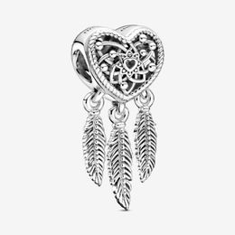 New 925 Sterling Silver Openwork Heart & Three Feathers Dreamcatcher Charm Fit Original European Charm Bracelet Fashion Jewelry Accesso 283W